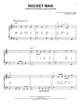 page one of Rocket Man (I Think It's Gonna Be A Long Long Time) (Easy Piano)