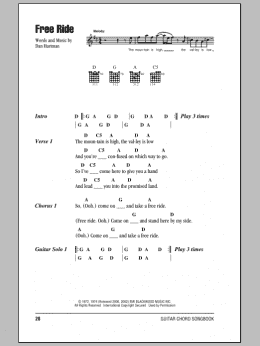 page one of Free Ride (Guitar Chords/Lyrics)