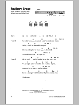 page one of Southern Cross (Guitar Chords/Lyrics)