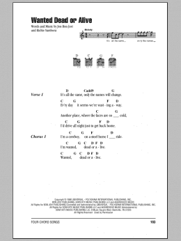 page one of Wanted Dead Or Alive (Guitar Chords/Lyrics)