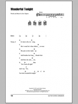 page one of Wonderful Tonight (Guitar Chords/Lyrics)