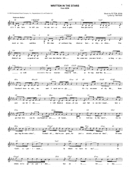 page one of Written In The Stars (from Aida) (Lead Sheet / Fake Book)