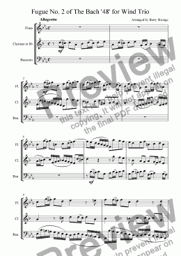 page one of Fugue No. 2 of The Bach '48' for Wind Trio