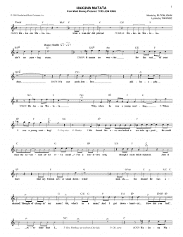 page one of Hakuna Matata (from The Lion King) (Lead Sheet / Fake Book)