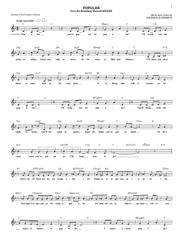 page one of Popular (from Wicked) (Lead Sheet / Fake Book)