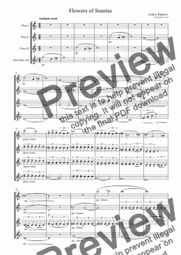 page one of "<b>Flowers of Sunrise</b>" - quartet for 3 flutes and alto flute