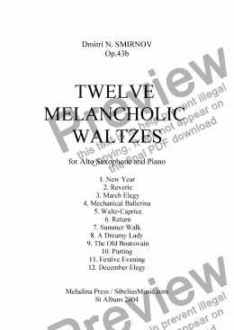 page one of 12 MELANCHOLIC WALTZES for Saxophone & Piano