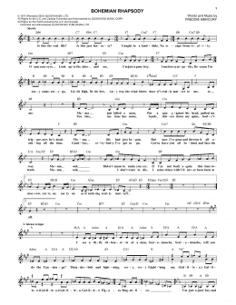 page one of Bohemian Rhapsody (Lead Sheet / Fake Book)