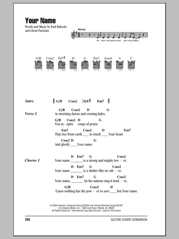 Your Name (Guitar Chords/Lyrics) - Print Sheet Music Now