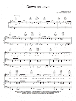 page one of Down On Love (Piano, Vocal & Guitar Chords (Right-Hand Melody))