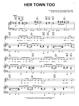 page one of Her Town Too (Piano, Vocal & Guitar Chords (Right-Hand Melody))