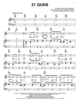 page one of 21 Guns (Piano, Vocal & Guitar Chords (Right-Hand Melody))