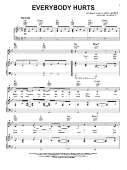 page one of Everybody Hurts (Piano, Vocal & Guitar Chords (Right-Hand Melody))