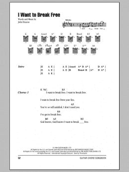 page one of I Want To Break Free (Guitar Chords/Lyrics)