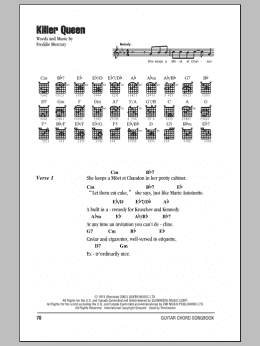 page one of Killer Queen (Guitar Chords/Lyrics)