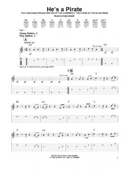 page one of He's A Pirate (from Pirates Of The Caribbean: The Curse of the Black Pearl) (Easy Guitar Tab)