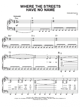 page one of Where The Streets Have No Name (Easy Piano)