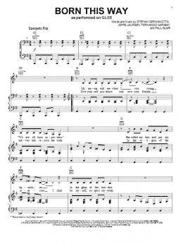 page one of Born This Way (Piano, Vocal & Guitar Chords (Right-Hand Melody))