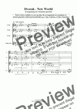 page one of Dvorak - New World (sax/clar/mix quart)