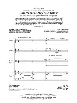 page one of Somewhere Only We Know (TTBB Choir)