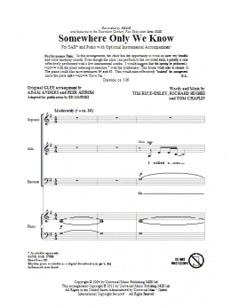 page one of Somewhere Only We Know (arr. Ed Lojeski) (SAB Choir)