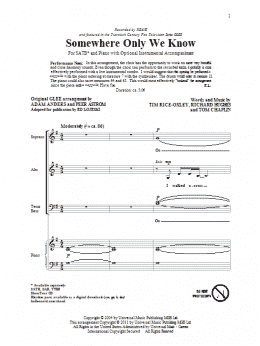 page one of Somewhere Only We Know (SATB Choir)