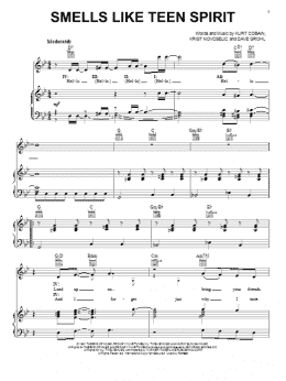 page one of Smells Like Teen Spirit (Piano, Vocal & Guitar Chords (Right-Hand Melody))