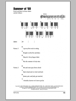 page one of Summer Of '69 (Piano Chords/Lyrics)