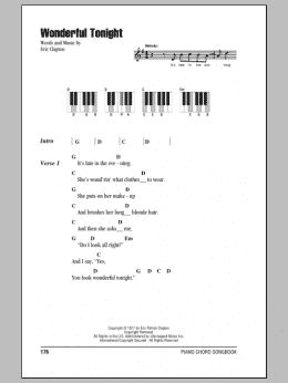 page one of Wonderful Tonight (Piano Chords/Lyrics)