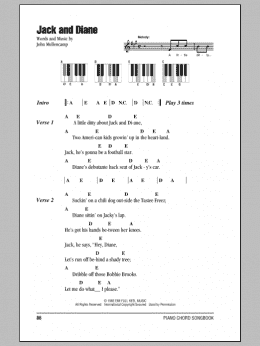 page one of Jack And Diane (Piano Chords/Lyrics)