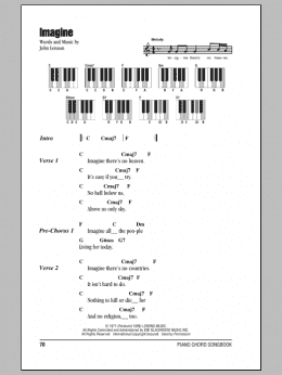 page one of Imagine (Piano Chords/Lyrics)