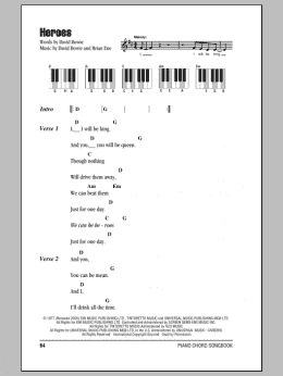 page one of Heroes (Piano Chords/Lyrics)