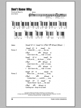 page one of Don't Know Why (Piano Chords/Lyrics)