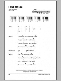 page one of I Walk The Line (Piano Chords/Lyrics)