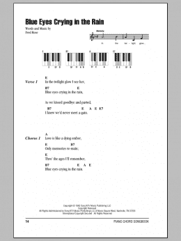 page one of Blue Eyes Crying In The Rain (Piano Chords/Lyrics)