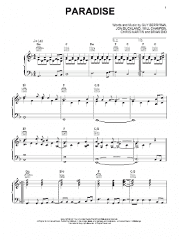 page one of Paradise (Piano, Vocal & Guitar Chords (Right-Hand Melody))