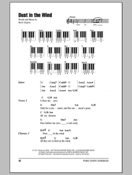 page one of Dust In The Wind (Piano Chords/Lyrics)