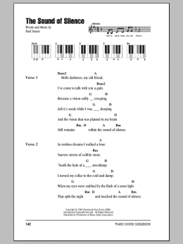 page one of The Sound Of Silence (Piano Chords/Lyrics)