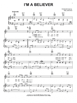 page one of I'm A Believer (Piano, Vocal & Guitar Chords (Right-Hand Melody))