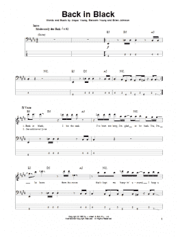 page one of Back In Black (Bass Guitar Tab)