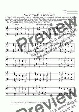 page one of Major chords in keys worksheet