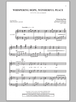page one of Whispering Hope, Wonderful Peace (SATB Choir)