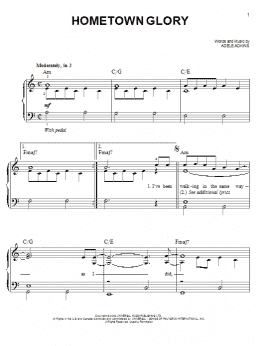 page one of Hometown Glory (Easy Piano)