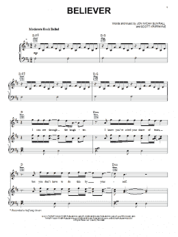 page one of Believer (Piano, Vocal & Guitar Chords (Right-Hand Melody))