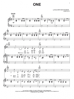 page one of One (Piano, Vocal & Guitar Chords (Right-Hand Melody))