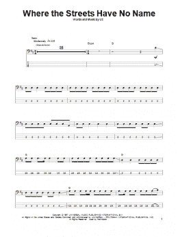 page one of Where The Streets Have No Name (Bass Guitar Tab)