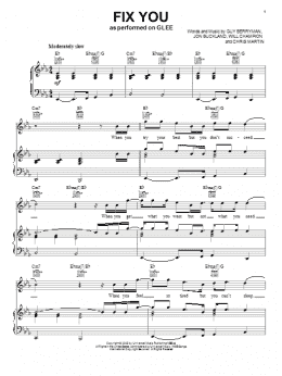 page one of Fix You (Piano, Vocal & Guitar Chords (Right-Hand Melody))