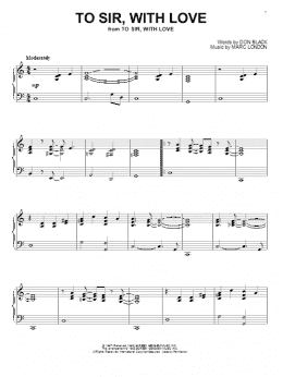 page one of To Sir, With Love (Piano Solo)