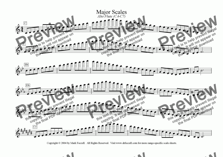 Major Minor Scales Alto Flute C4 C7 Download Sheet Music Pdf File
