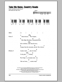 page one of Take Me Home, Country Roads (Piano Chords/Lyrics)